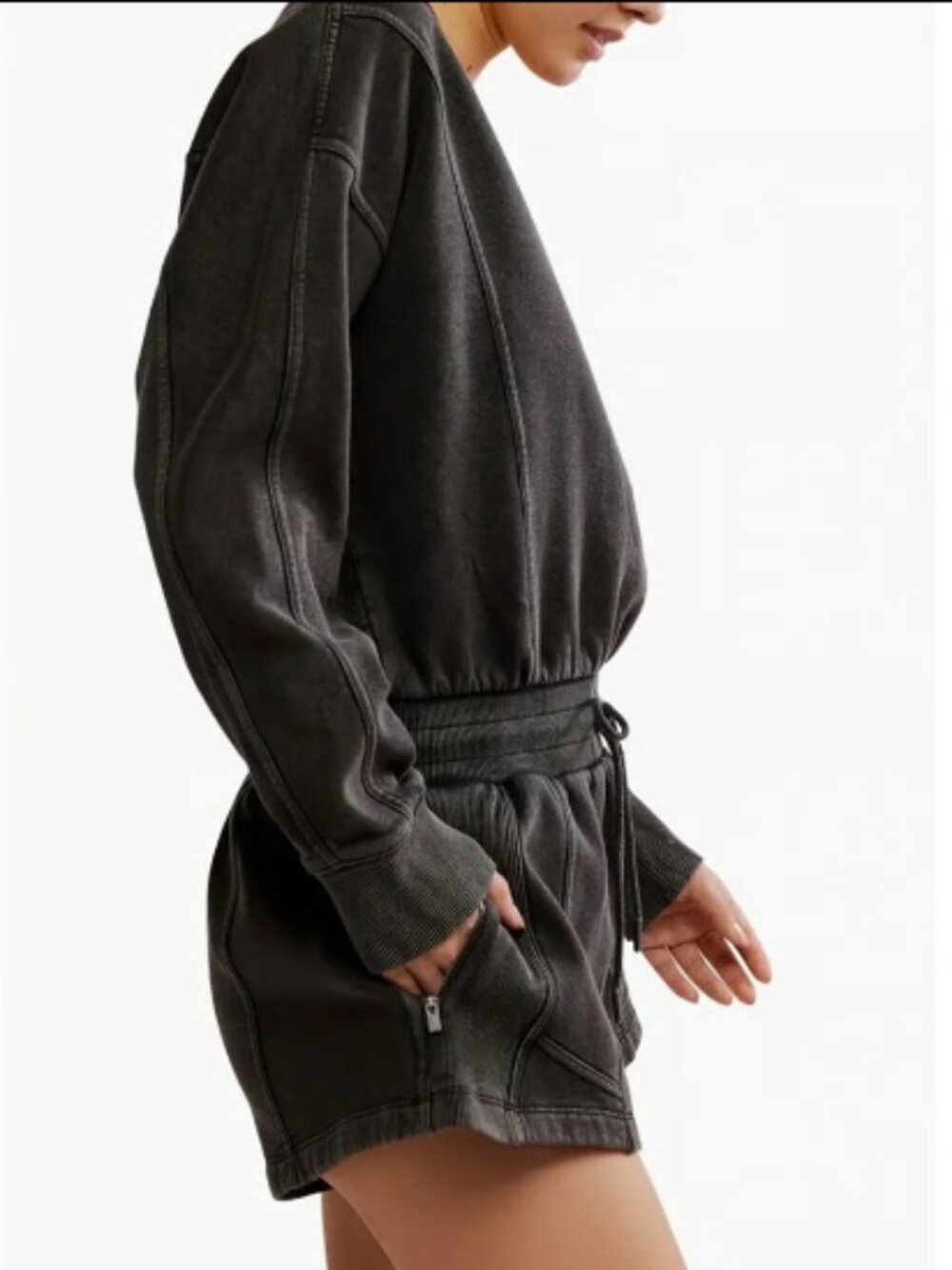 FREE PEOPLE MOVEMENT INTERCEPT ROMPER SHORT SET NWT $130 BLACK GRaY XS